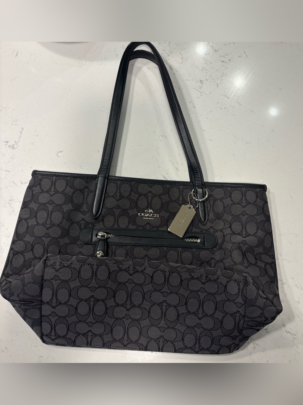 Coach Black Signature Jacquard Tote with Leather Handles